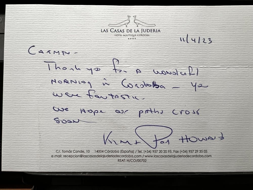 Handwritten review from Kim & Pat Howard
